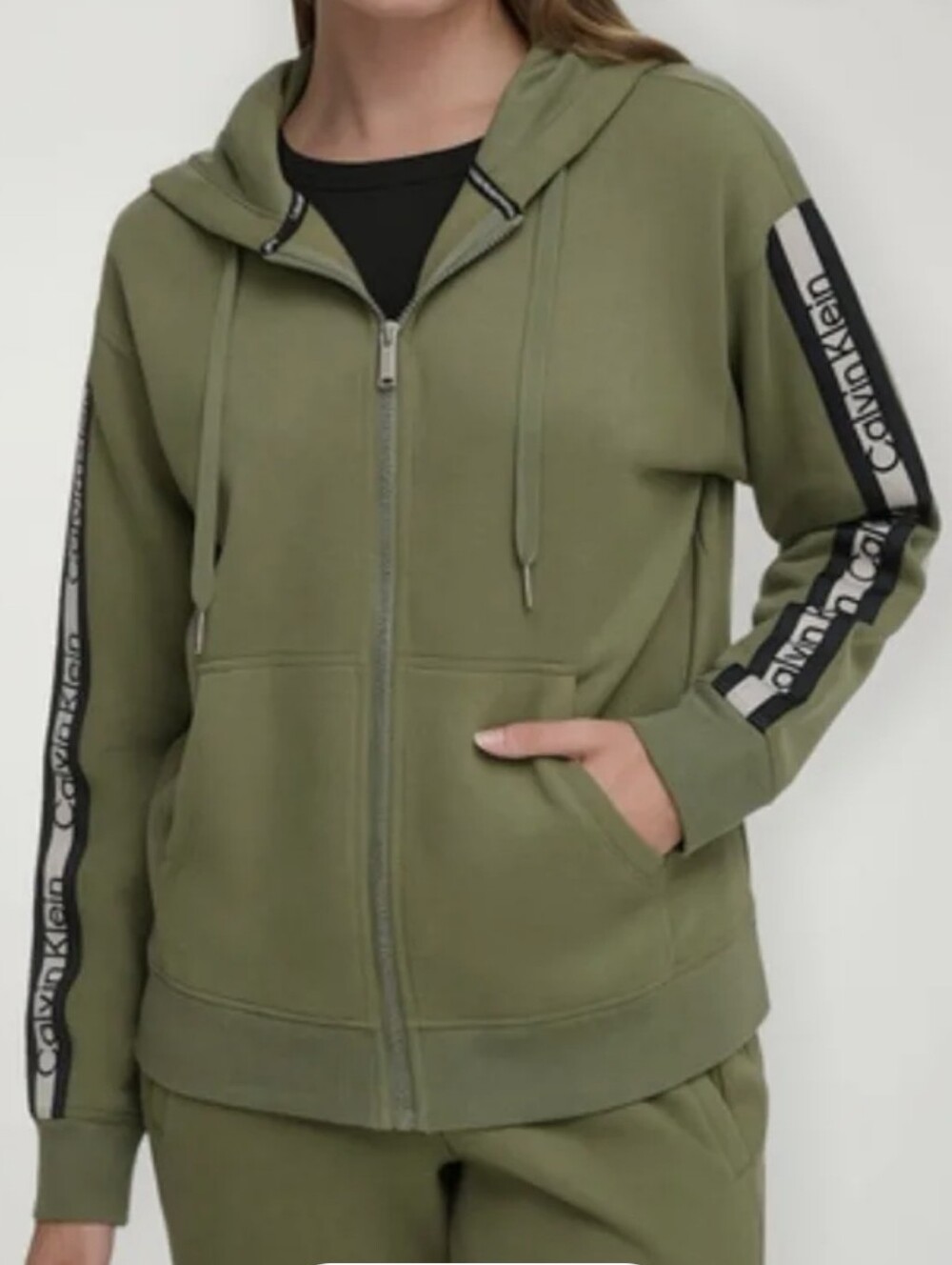 NWT Calvin Klein Performance Women's Fleece Zip Hoodie Olive Green